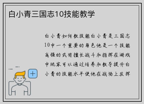 白小青三国志10技能教学